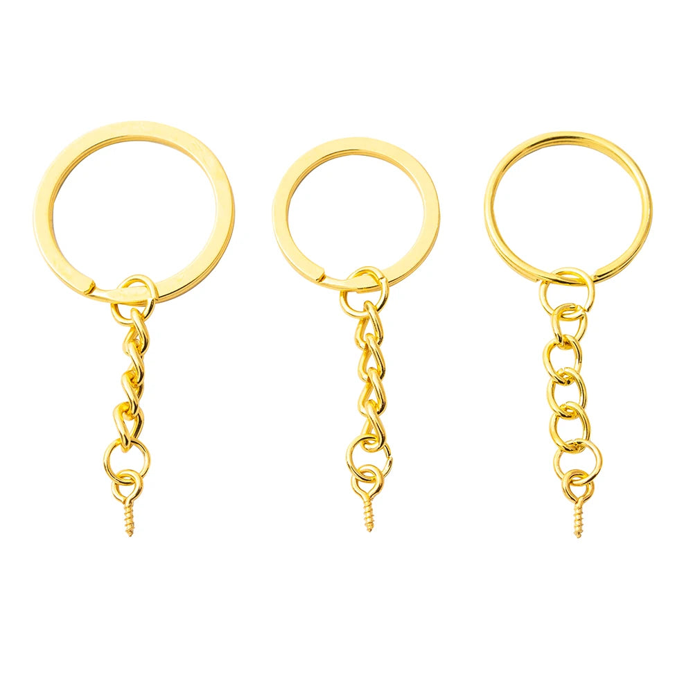 Gold Aperture/ Flat Keychain Key Ring hang with Sheep Eye Tip for Jewelry Wholesale