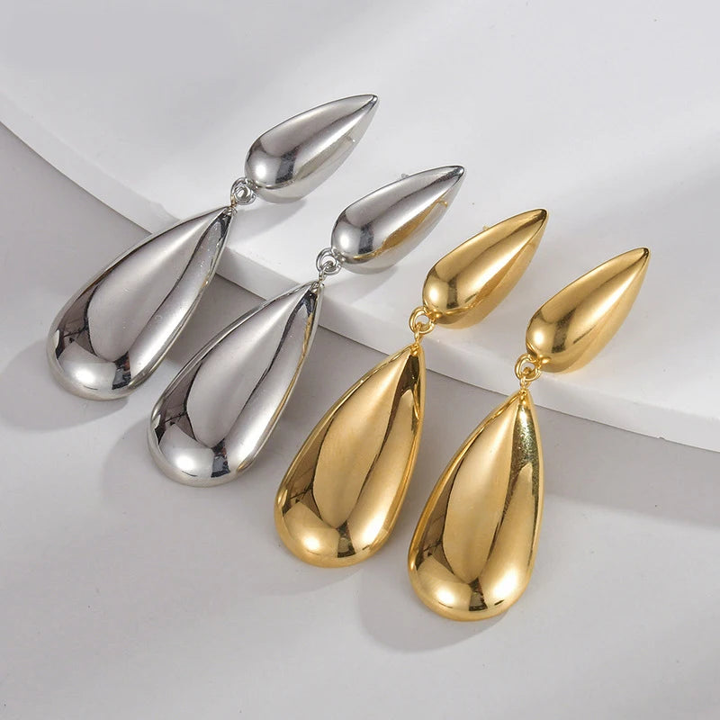 Water Drop Dangling Earring Anti Tarnish Jewelry Gold Plated Luxe Stainless Steel Statement Earring Jewelry