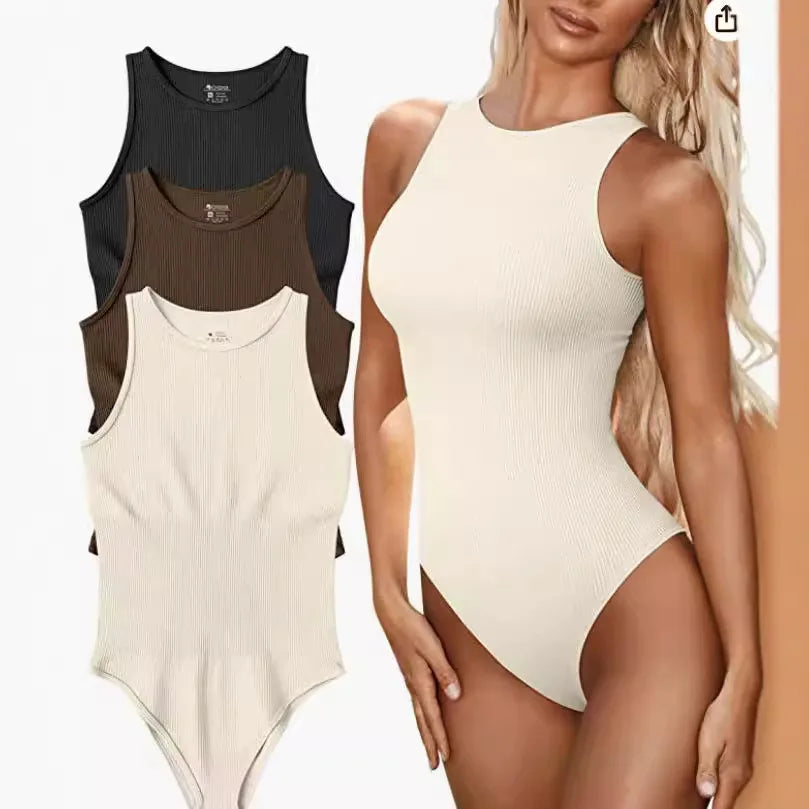 Wholesale Women Summer Tight Fitting Jumpsuit Solid Color Sleeveless Halter Neck Jumpsuit One Piece Bodysuit
