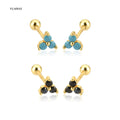 Fuamay  Blue Turquoise Stone Round Diamond Stud Earrings Multi Color Gemstone Dot Stud Earrings 925 Sterling Silver