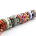Ready to Ship Natural Gemstone Healing Crystal Flat Beads Elastic Adjustable Bracelet for Women Men Yoga Bangles