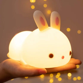 Remote Control Dimming Touch Sensor Usb Rechargeable Rabbit Led Night Light Silicone Bunny Lamp Rgb for Kids Children