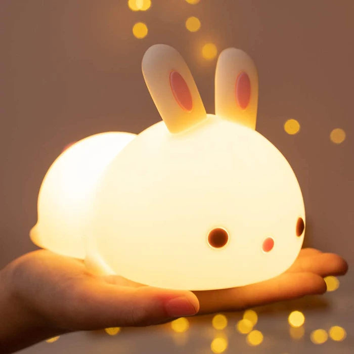 Remote Control Dimming Touch Sensor Usb Rechargeable Rabbit Led Night Light Silicone Bunny Lamp Rgb for Kids Children