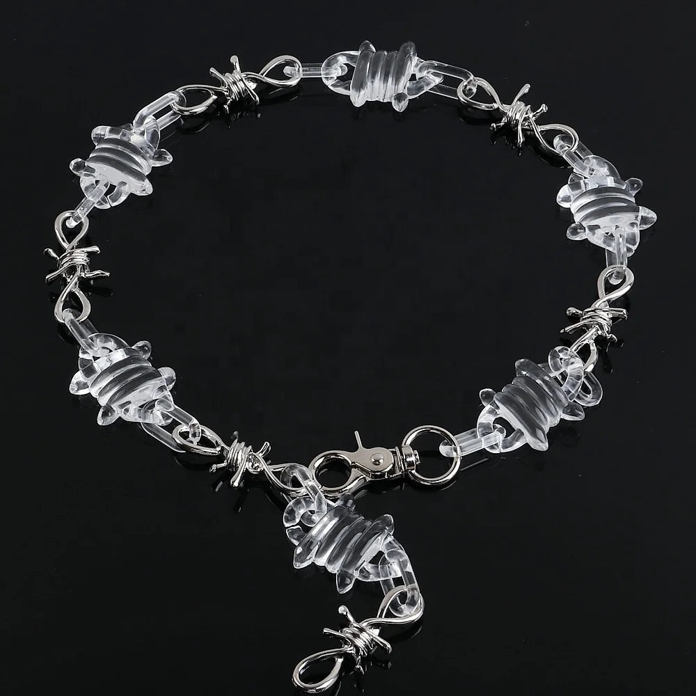 Hyperbole Hip Hop Style Transparent Iced Thorn Barbed Wire Necklace Punk Acrylic Resin Chokers Necklaces Party