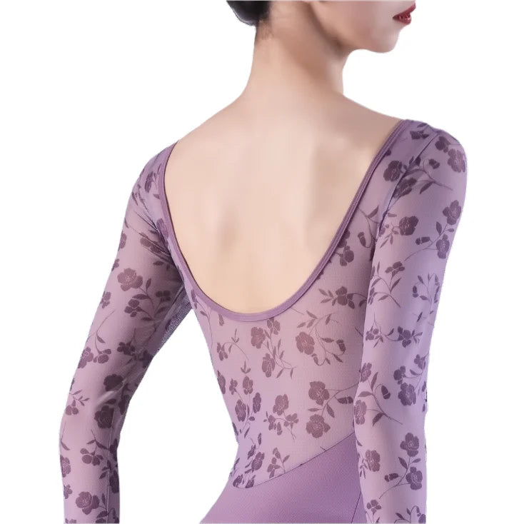 121141058 Baiwu Floral Long Sleeve Back Hollow Out Design Ballet Gymnastics Leotards Stage Dance Wear for Girl Women MegaBDM