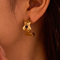 Stainless Steel Hammered Texture Cc Shaped Hoop Earrings Women Oil Drop Hypoallergenic 18k Jewelry