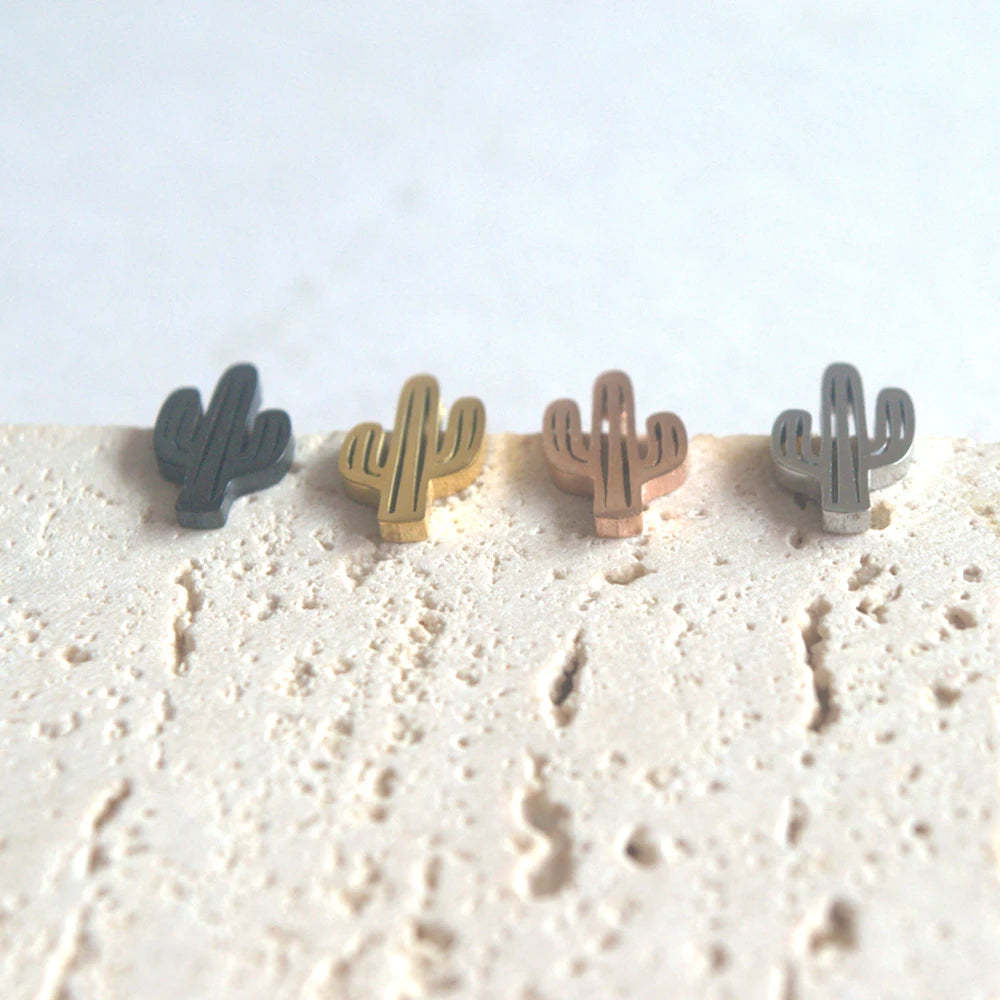 Fashion Stainless Steel Tiny Cactus Charm Stud Earring Jewelry Earrings