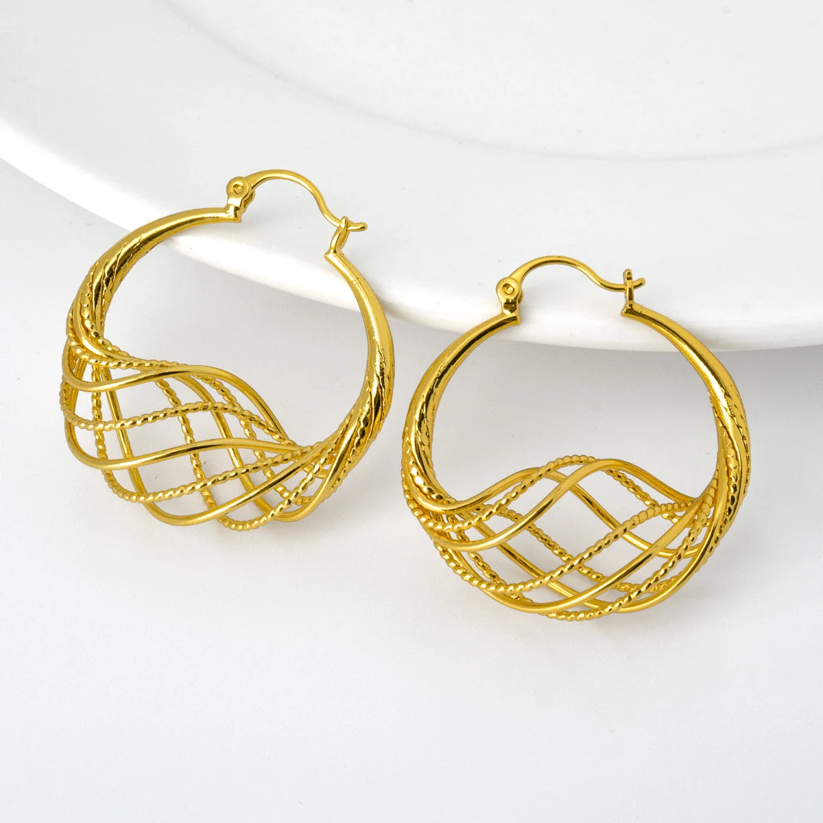 Minimalist Geometric Copper 18k Gold Plated Hypoallergenic Designer Hoop Earrings