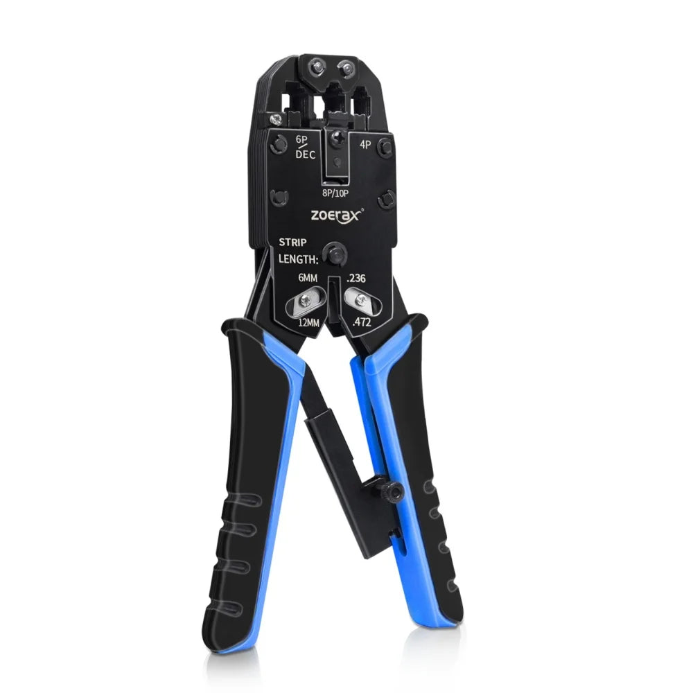 RJ45 Steel Industrial Grade Crimping Tool Crimper Plier for CAT6 8P 10P 6P 4C Network LAN Wire Cut Strip with Black Oxide Finish