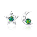Wholesale 925 sterling silver Natural Round Opal Moon and Star Shape Stud Earrings For Women Girls