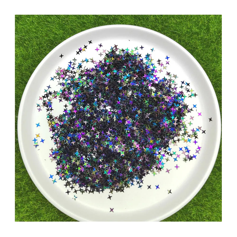 Black Four Point Star Sequins AB Color Glitter Confetti for Nail Art Slime