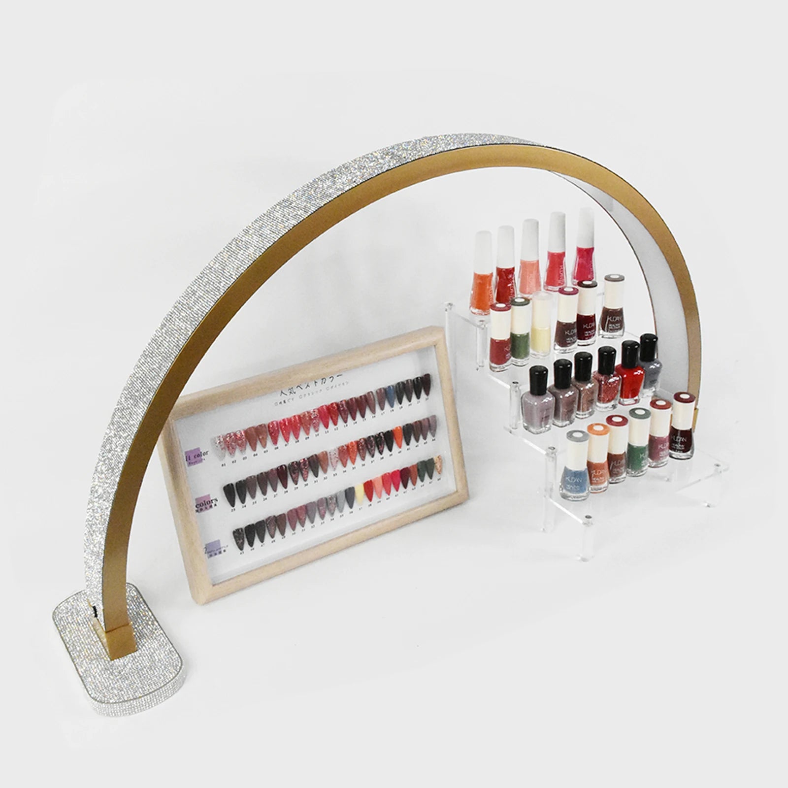 Custom Logo 30Inch Golden Nail Desk Lamp Desktop Arch Light Crescent Shaped Manicure Lamp Led Half Moon Light for Nail Tattoo