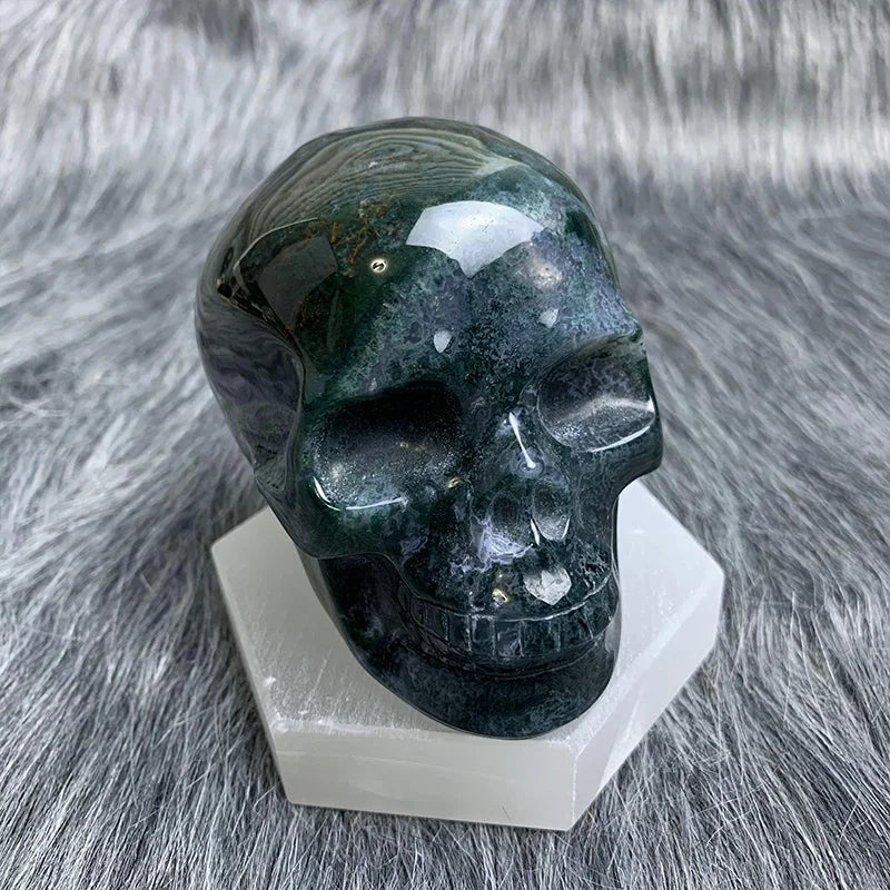 Wholesale Natural Gemstone Crystal Skulls Green Moss Agate Skulls for Decor
