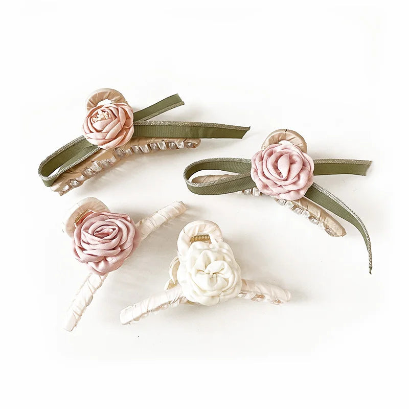 2022 New Arrived Women Hair Clips Elegant Fabric Large Women Hair Clip Acrylic Camellias Shark Hair Claw