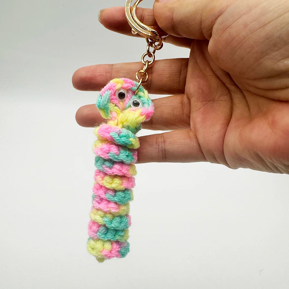 Handmade Cute Crochet Keychain New Smile Caterpillar Amigurumi Toy Pendant Knitted Key Bag Decoration Gift Accessories Anime Pig