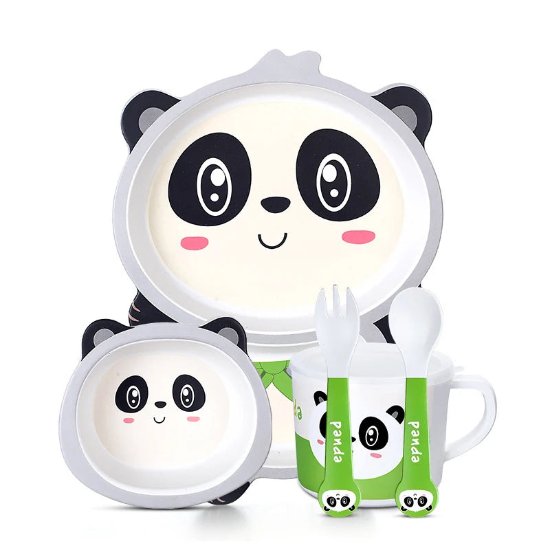 Bamboo Fiber Tableware Kids Kits Eco Friendly Bamboo Fiber Dinnerware Set 5-Piece Kids Set Biodegradable with Soup Fork