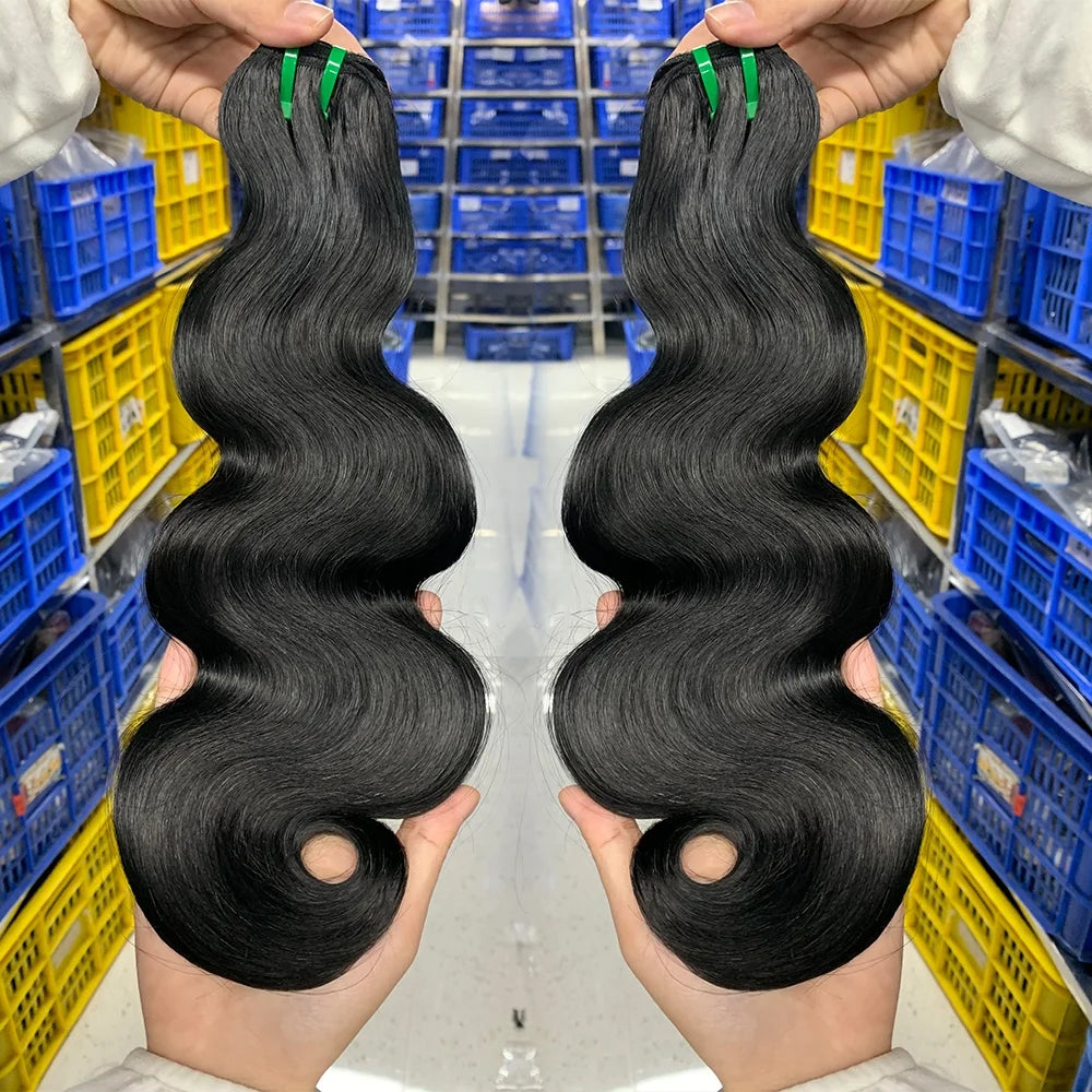 WXJ Wholesale 12a Grade Virgin Human Hair Bundles Natural Color Body Wave Extensions Raw Indian Hair Cuticle Aligned Double Weft