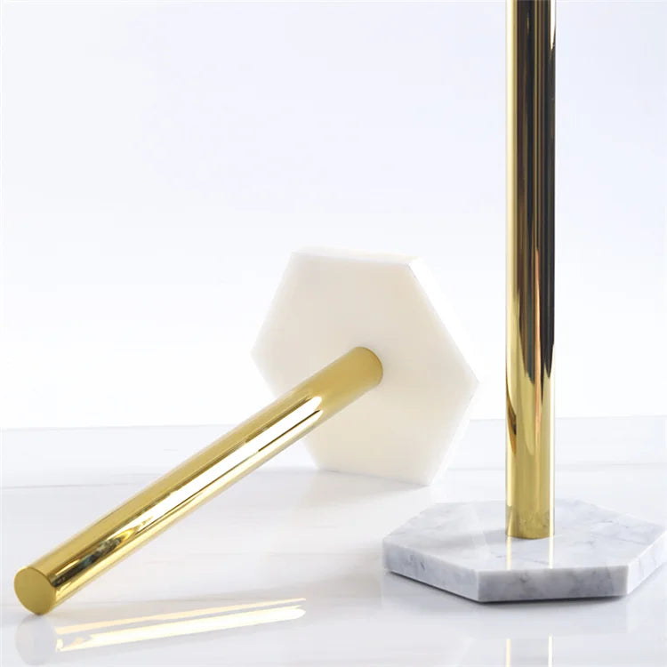 Natural Marble Base Kitchen Paper Towel Stand Vertical Paper Tissue Holder Standing Brass Dining Table Roll Holder