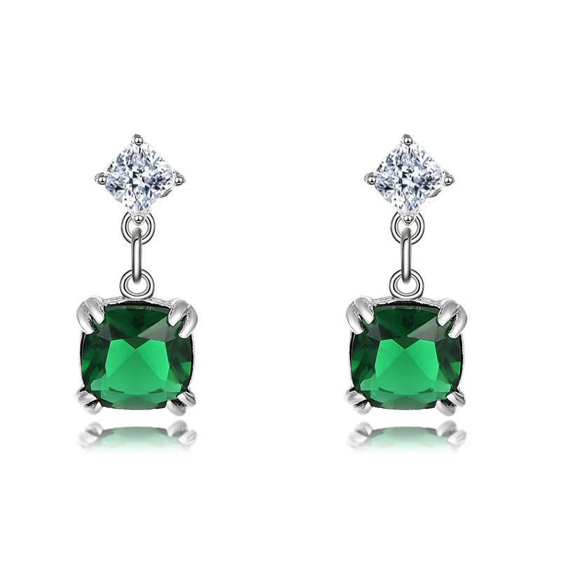 New fine 925 sterling silver square shape emerald women fashion hypoallergenic diamond stud earrings