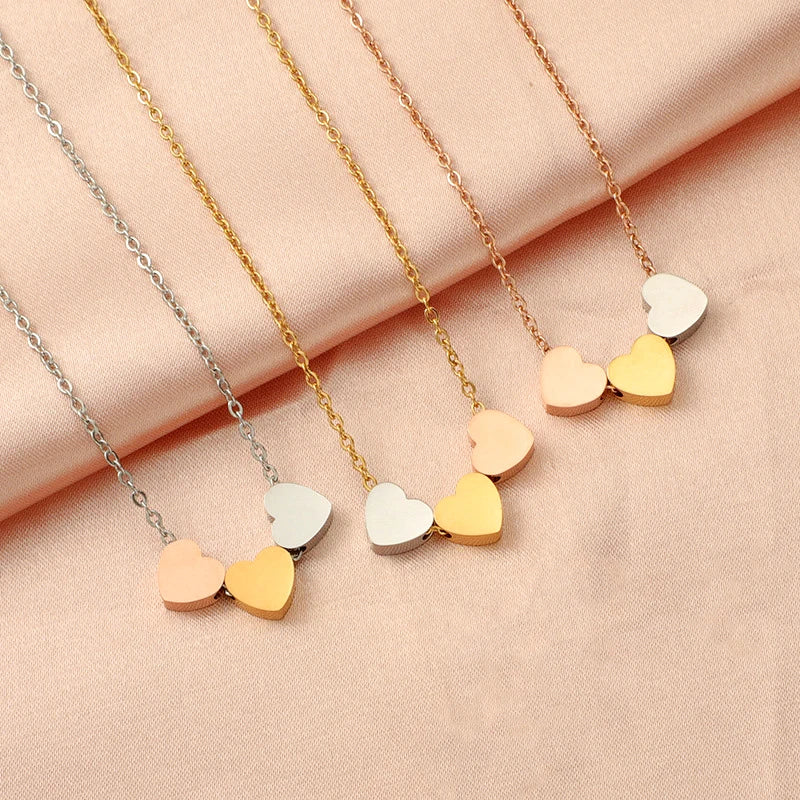Luxury Waterproof Silver Rose 18K Gold Plated Stainless Steel Heart Pendant Necklace Jewelry for Women