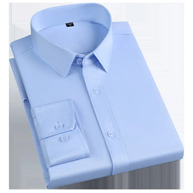 New Long Sleeve Shirt Men Light Blue Slim Stretch Shirt Business Casual Men's Wear