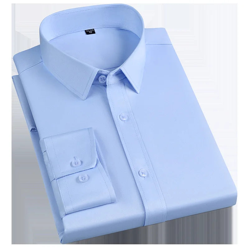 New Long Sleeve Shirt Men Light Blue Slim Stretch Shirt Business Casual Men's Wear