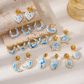 18K Gold Blue and White Porcelain Earrings Colored Oil Dripping Enamel Ear Buckle Chinese Style New Chinese Earrings