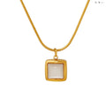 Fashion French Ins Style Square White Seashell Pendant Necklace Waterproof Titanium Steel Necklace Jewelry Party Gift