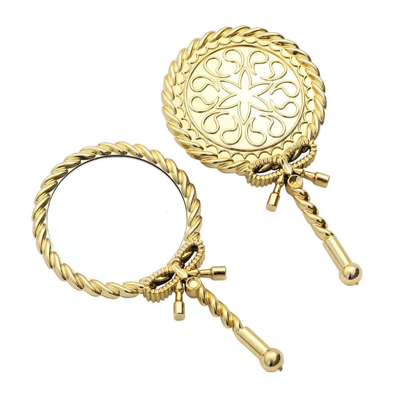 Zonyin European Retro Plastic Round Portable Handheld Makeup Mirror Antique Handle Hand Held Vanity Cosmetic Mirror for Travel