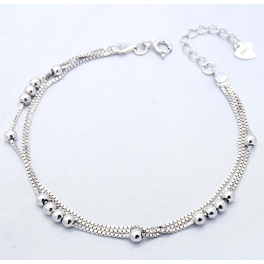 Original 925 Silver Bracelets Chain Box Bead Sterling Silver 925 Bracelets for Ladies