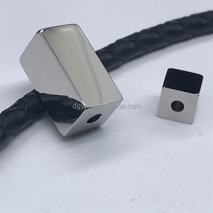 Custom Logo Metal Cube Bead Engraving Stainless Steel Silver Square Tube Beads Spacers Jewelry Findings