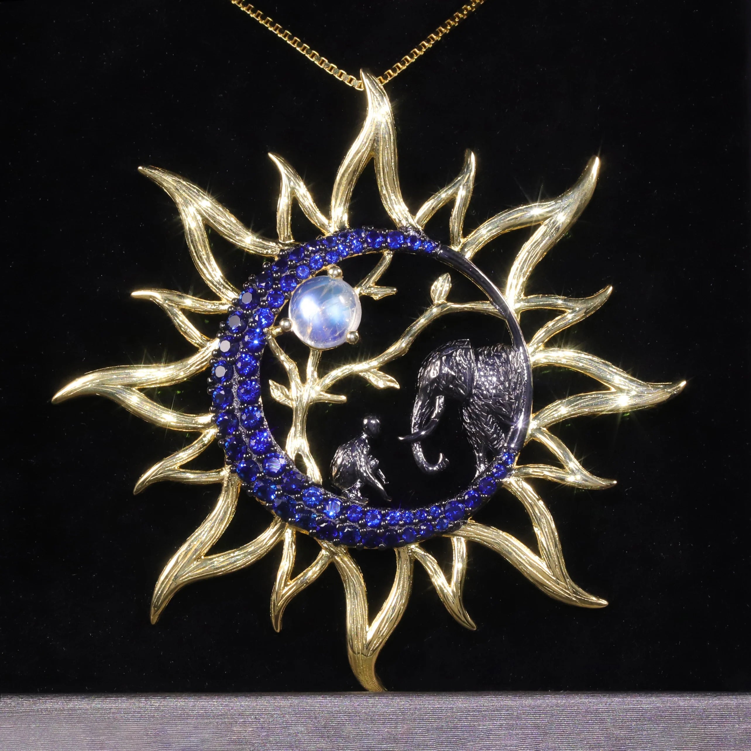 C8096 Abiding Factory Designer Handmade Elephant Sun 925 Silver Inspiration Inspired Moonstone Charms Pendant for Jewelry Making
