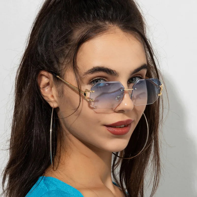 2022 Stylish Trendy Women Frameless Polygonal Rimless Frames Sun Eyewear Sunglasses