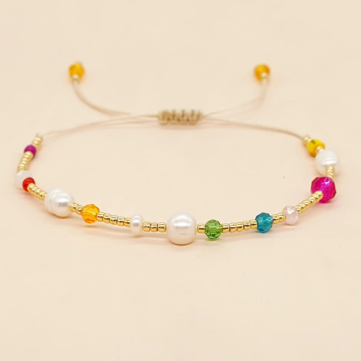 Go2boho Boho Fashion Adjustable Bracelet Colorful Crystal Freshwater Pearls and Gold Beads for Anniversary