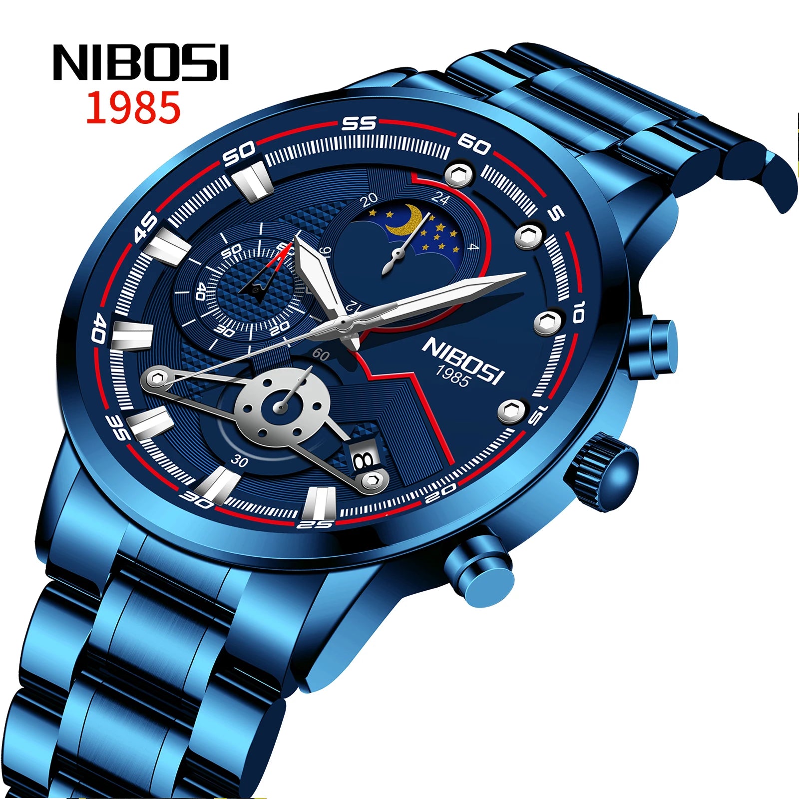 NIBOSI 2503 Gold Men Wristwatches Stainless Steel Band Quartz Watches