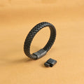 Wholesale Men's Personalised Single Layered Black Leather Bracelet With Magnetic Clasp