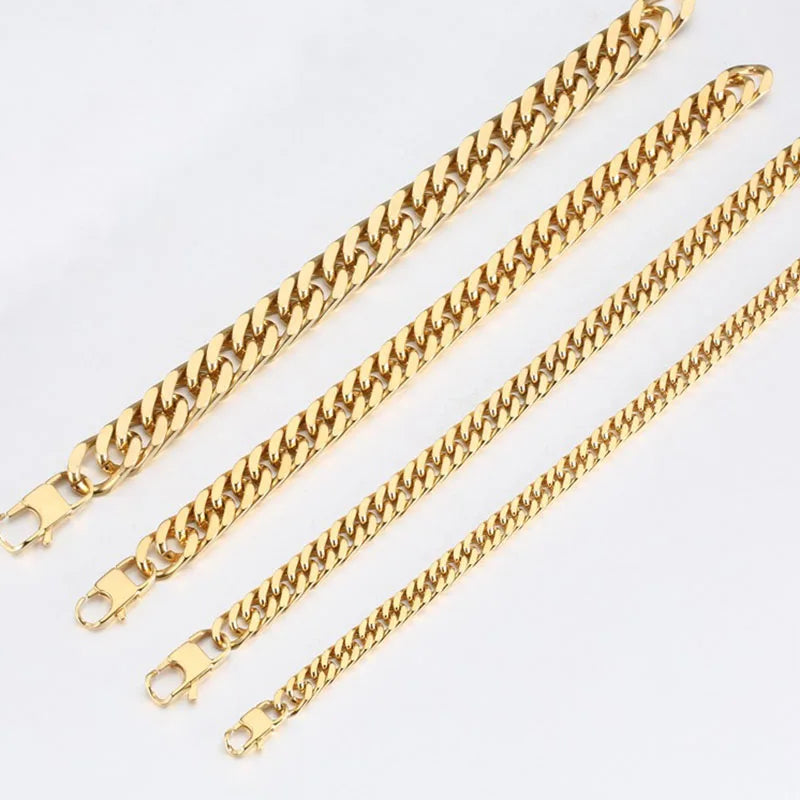 High Quality 316L Titanium Stainless Steel Bracelet for Men 18K Gold Plating Cuban Link Chain Bracelet Men