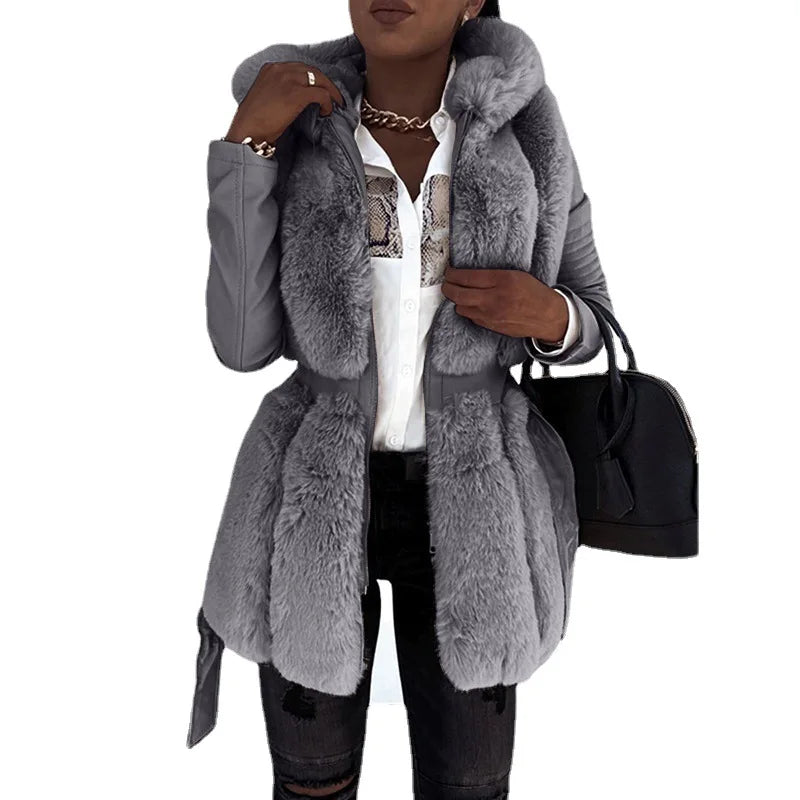 Top Selling New Fur Coat Womens Hooded Solid Zipper Jacket Coat Womens Wear