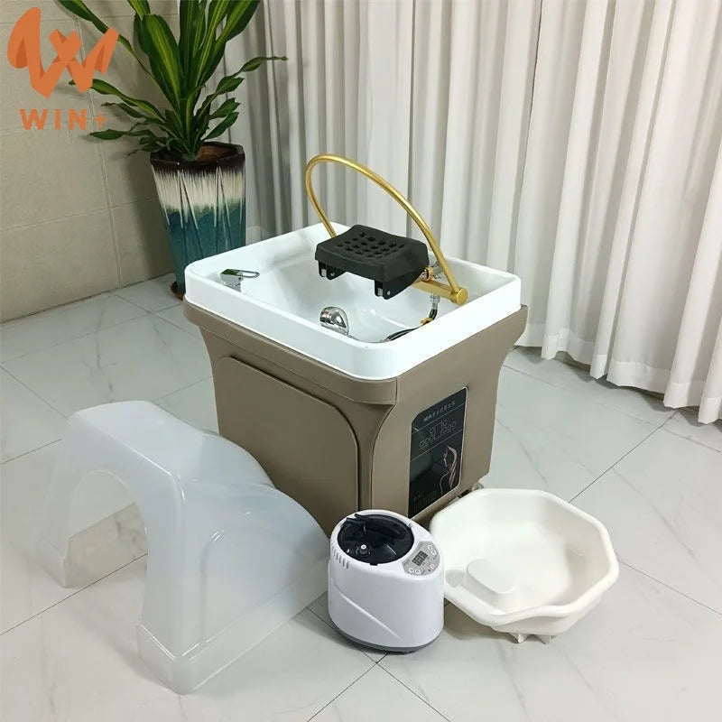 Portable Backwash Barber Shop Station Steamer Barber Salon Washing Chair Japanese Plumbed Head Spa Equipment Shampoo Bowl Sink