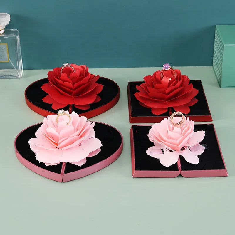 Creative Valentine's Day Mother's Day Convenient Storage Confession Ring Heart Shaped Square Jewelry Display Gift Box