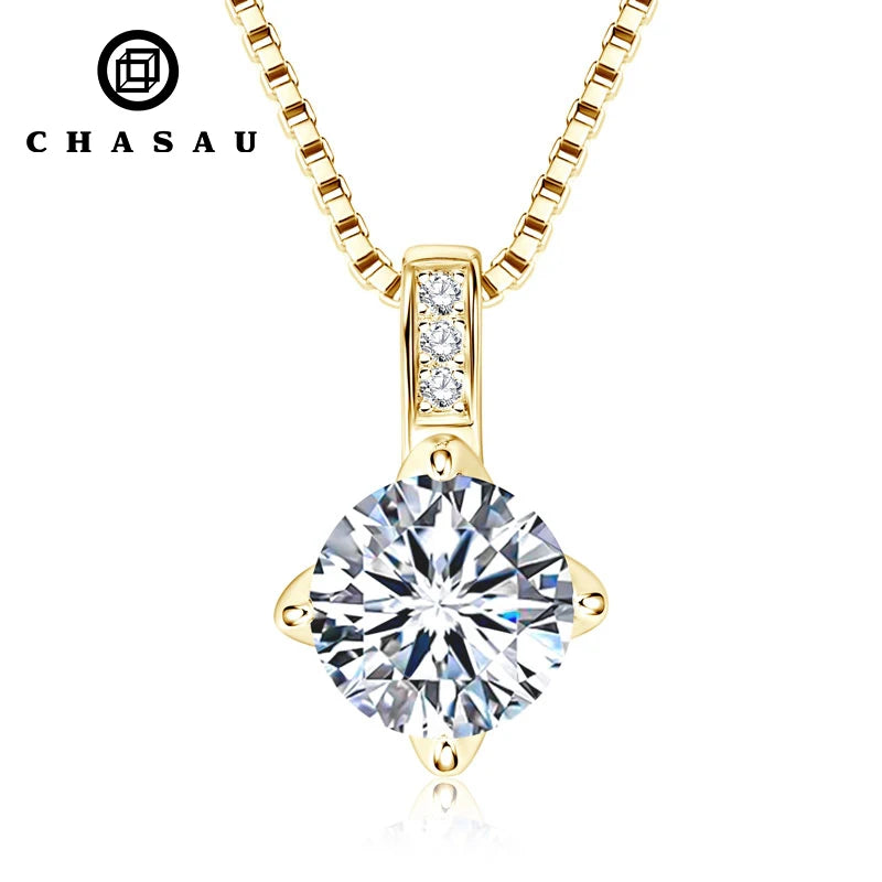 Classic Sterling Silver 925 Box Chain Round 6.5mm/8mm/9mm VVS1 Full Moissanite Pendant Necklaces for Women With GRA Certificate