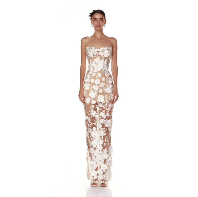 A9787  Premium Sense Elegant Womens Off Shoulder Flower Embroidery Slim Party Evening Women Midi Dresses collant femmes