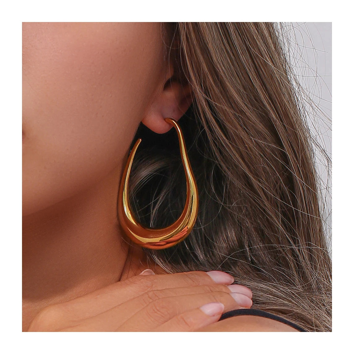ERESI Minimalist Jewelry Hollow Out PVD 18k Gold Plated Stainless Steel Hoop Earring Stainless Steel Statement Earring for Women