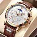 LIGE LG8932 Sample Men's Casual Quartz Watches  Waterproof Chronograph Date Moon Phase 43mm 22mm Leather Alloy Glass for Sports