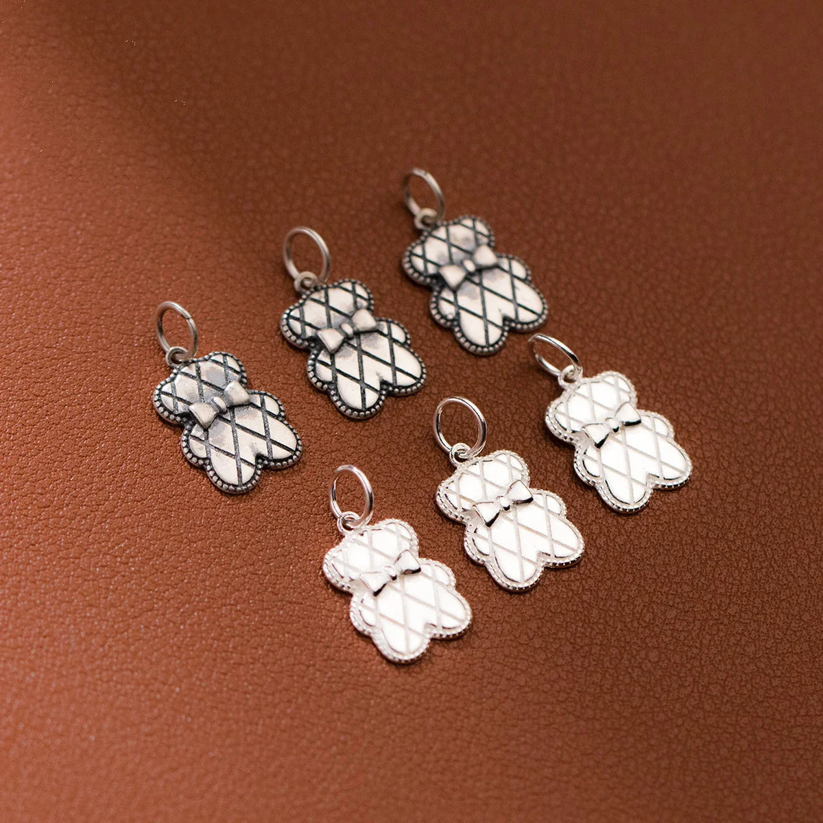 Vintage Stripe Flat Bear Charm for Diy Bracelet Women Accessories S925 Silver Pendants