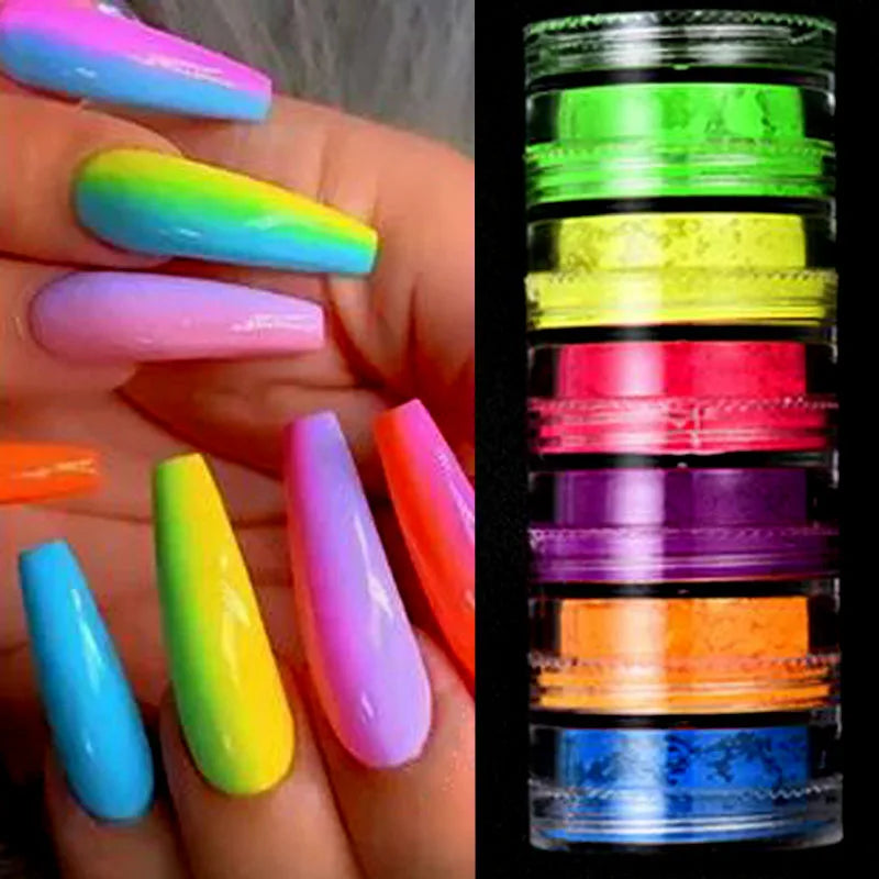 6colors/Set Neon Pigment Nail Powder Fluorescent Glitter Chrome Dust DIY Gel Polish Manicure Paillettes Makeup Eyeshadow Dust