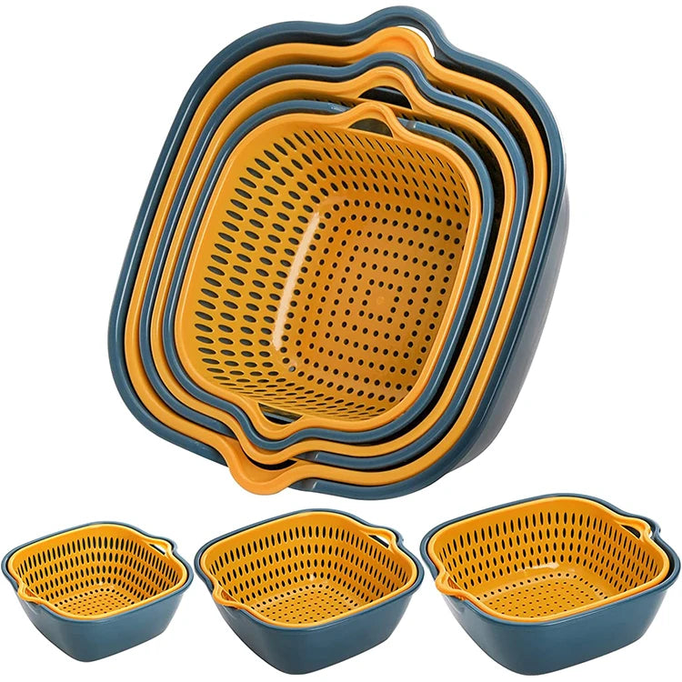 6-Piece Kitchen Multifunctional Drain Basket for CleaningDraining and Storing Fruits and Vegetables Easy to Place Safe Material