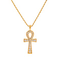 18K Gold Stainless Steel Necklace with Cross Pendant Rhinestone Charm Necklace Claw Setting Technology Rope Chain Jewelry Gifts