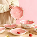 Solhui High-value Small Strawberry Ceramic Tableware Cute Girl's Heart Eating Bowl Plate Soup Bowl Ceramic Dessert Cake Plate