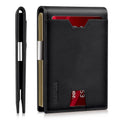 Stylish Slim Wallet for Men's Bifold Real Leather Id Window Money Clip Black Cardholder
